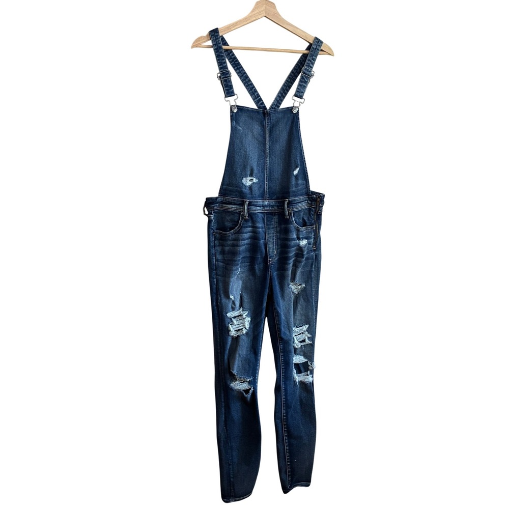 American Eagle Jegging Overall 12 Long Dark Wash Women Distressed Denim